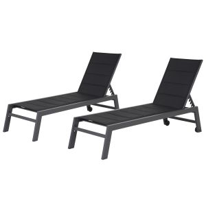 Pack de 2 tumbonas barbados en textileno negro - aluminio gris antracita