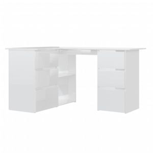 vidaXL escritorio de esquina contrachapada blanco brillo 145x100x76 cm