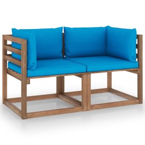 vidaXL sofá de jardín de palets de 2 plazas con cojines azul claro