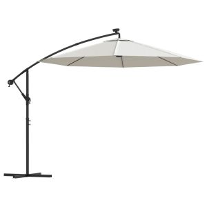 vidaXL sombrilla colgante con luces LED y palo de metal arena 300 cm
