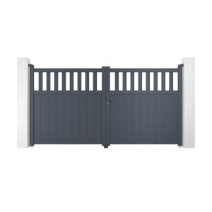 Puerta abatible 3m santis al.160cm alu gris + 2 postes 20x20cm al.190cm