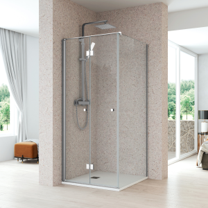 Mampara ducha rectangular plegable 1 fijo 90 + 75cm transparente cromo