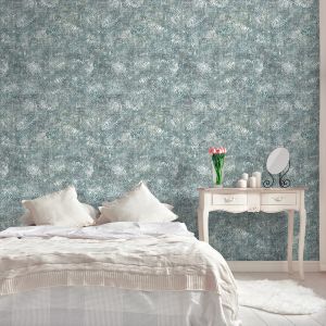 Papel pintado tnt textura pintada efecto hojas botanical azul