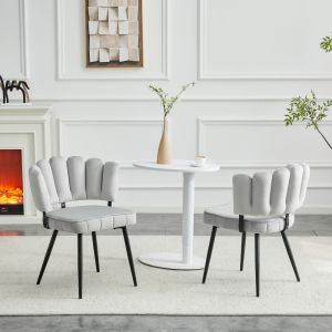 Silla de comedor terciopelo gris claro set de 2 respaldo floral