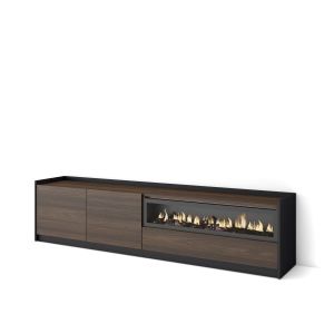 Mueble tv, 207x37x50cm, roble oscuro y negro, chimenea eléctrica rf4379