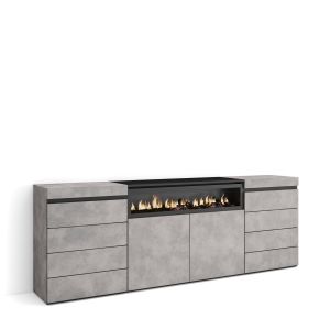 Cómoda, 214x35x75cm, cajonera, cemento, chimenea eléctrica rf3429