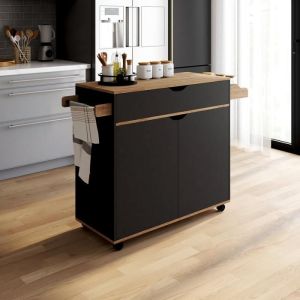 Carrito de cocina con ruedas - negro madera - 120 cm