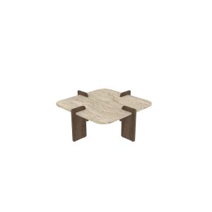 Mesa de centro de madera <<poalla>> - 90 x 90 x 35 cm - travertino