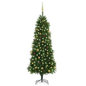 vidaXL árbol de navidad artificial con luces y bolas verde 240 cm