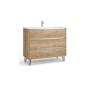 Mueble de baño al suelo con lavabo cerámico | 80 cm - roble natural