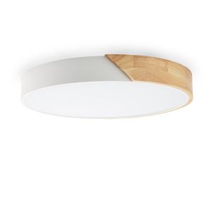 Plafón LED "kumo" 30w ø40cm, blanco y madera, luz 3000k-4000k-6000k