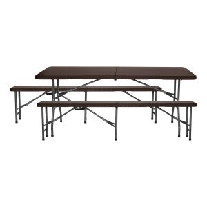 Conjunto plegable mesa con 2 bancos de 180cm catering efecto ratán 7house