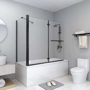 Mampara de ducha plegable esg negra 120x68x130 cm