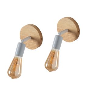 Pack de 2 lámparas de pared de madera giratorio con casquillo E27 estilo vi