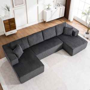 Sofá en u modular de pana gris 3 plazas con función cama sin montaje
