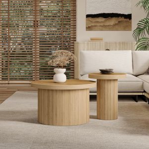Mesa de centro nido redonda para salón mdf natural 40x66x66cm