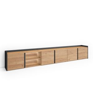 Mueble tv, 309x35x50cm, roble y negro, LED rf4711