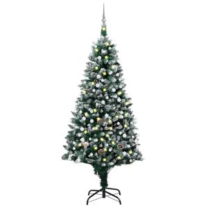 vidaXL árbol de navidad helado con LEDs, bolas y piñas 210 cm