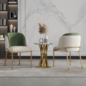 Silla de comedor tapizada verde con patas doradas para comedor y oficina