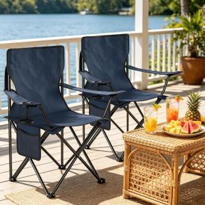Sillas camping azul marino set2 con portavasos