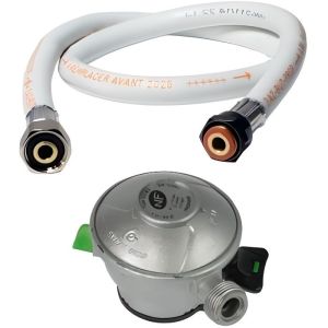 Pack manguera gas flexible 2 m + regulador clip butano válvula quick-on dia
