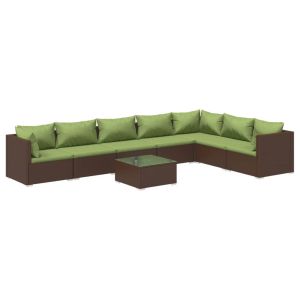 vidaXL set sofás de jardín 8 piezas y cojines ratán sintético marrón
