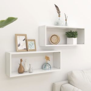 Estante cubo de pared 2 uds madera ingeniería blanco 60x15x23cm