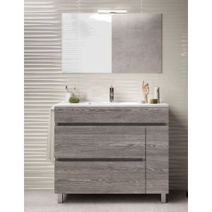 Mueble de baño caprera, lavabo y espejo 60x35cm roble smoky