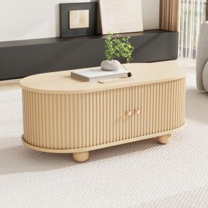 Mesa de centro ovalada con almacenamiento mdf color madera 40x100x50cm