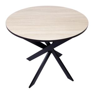 Mesa fija redonda, 90x90x77cm, roble/negro, patas negro