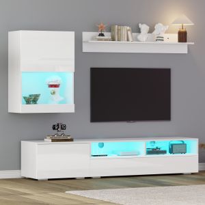 Mueble de tv modular para salón 3 piezas con LED blanco 175x39x34cm