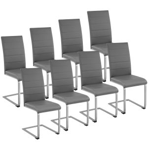 8 sillas de comedor ergonómicas y altas, forma de c, símil cuero, gris