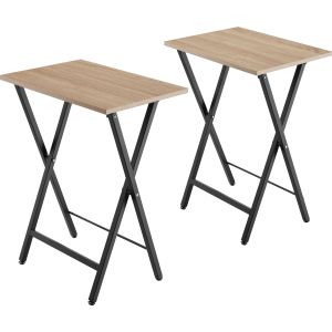 Set de 2 mesas auxiliares de estilo industrial plegables madera clara