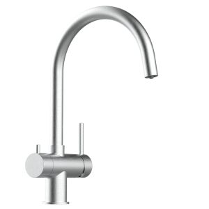 Grifo de cocina 4 vías acero inoxidable caño giratorio en u, cepillado