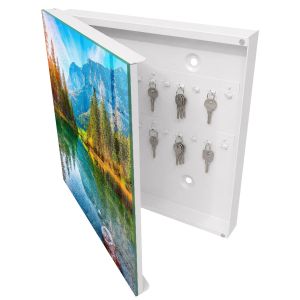 Caja de llaves 30x30x5 paisaje de montaña, apertura izquierda blanca