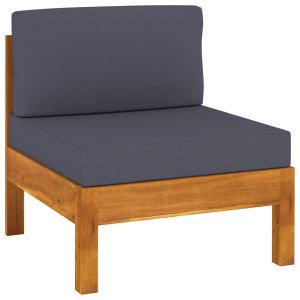 vidaXL sofá central de madera de acacia con cojines gris oscuro