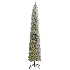 vidaXL árbol de navidad estrecho con 300 LED y bolas y nieve 300 cm