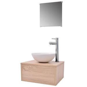 vidaXL conjunto de muebles de baño con lavabo y grifo 4 piezas beige