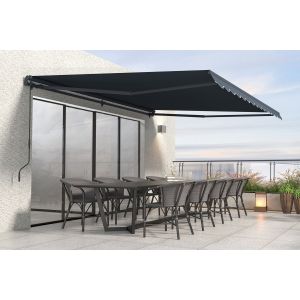 Toldo manual 4x3m aluminio, lona gris anti-uv vecchio
