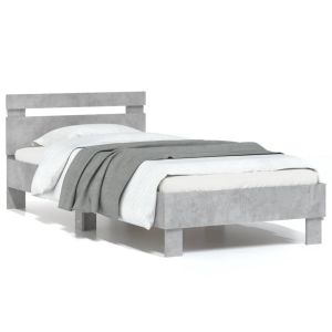 Cama cabecero luces LED gris hormigón 75x190 cm reg5827