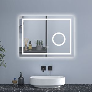 Aica espejo de baño LED 80×60cm,espejo de aumento,bluetooth