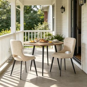 Conjunto de 2 sillas de comedor chenilla caqui con base metálica