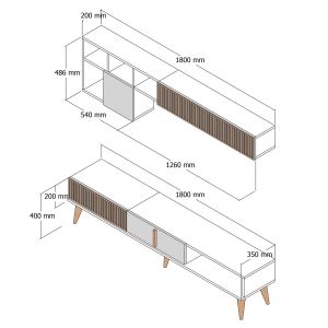 Mueble para la tele de madera <<milan>> - 180 x 35 x 40 cm - nogal, antraci