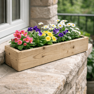 Jardinera balcona de madera tratada vidahuerto 60x13x9 cm