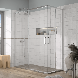 Mampara esquina 2 fijos 70  cm + 2 puertas correderas 140 cm yoko