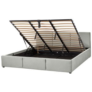 Cama con almacenaje bousse terciopelo gris claro 180 x 200 cm