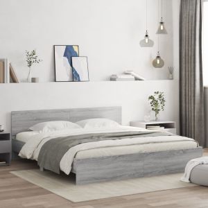 Cama con cabecero gris sonoma 200x200 cm