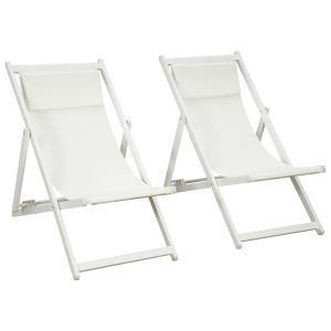 2 tumbonas plegable 60x100x85 cm aluminio, texteline color blanco Outsunny