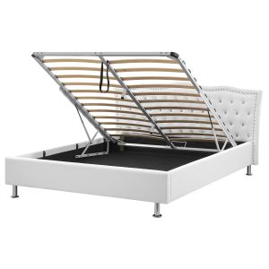 Cama con almacenaje metz piel sintética blanco 160 x 200 cm