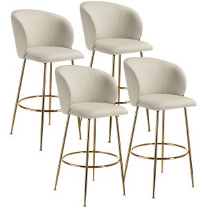 4 taburetes altos aterciopelados de 51 x 60 x 106 cm, crema/oro